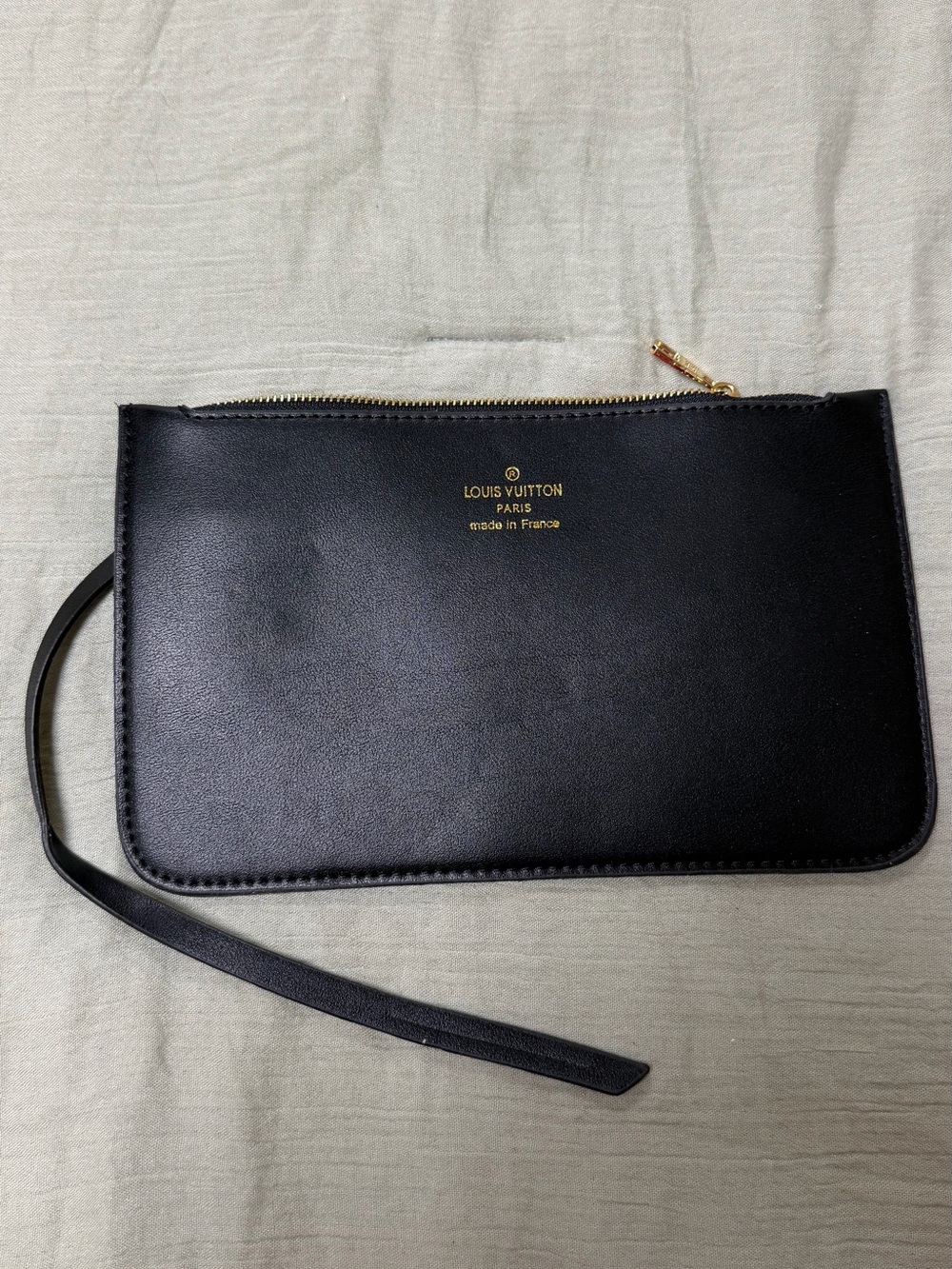 Louis Vuitton Black Leather Wrist Pouch with Gold Zip